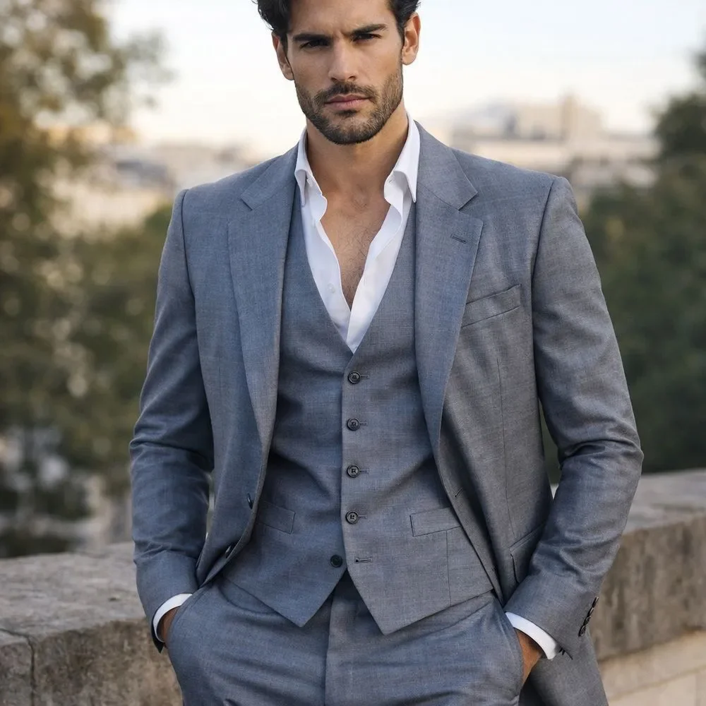 blue dress pants with grey vest Men's Light Blue Suit Vest  Karako Suits